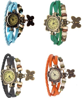NS18 Vintage Butterfly Rakhi Combo of 4 Sky Blue, Black, Green And Orange Analog Watch  - For Women   Watches  (NS18)