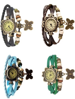 NS18 Vintage Butterfly Rakhi Combo of 4 Black, Sky Blue, Brown And Green Analog Watch  - For Women   Watches  (NS18)