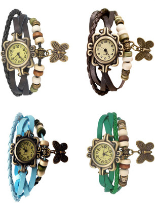 

Kissu Vintage Rakhi Combo of 4 Black, Sky Blue, Brown And Green Watch - For Women