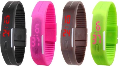 NS18 Silicone Led Magnet Band Combo of 4 Black, Pink, Brown And Green Digital Watch  - For Boys & Girls   Watches  (NS18)