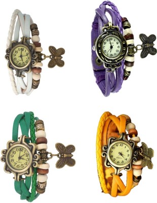 NS18 Vintage Butterfly Rakhi Combo of 4 White, Green, Purple And Yellow Analog Watch  - For Women   Watches  (NS18)
