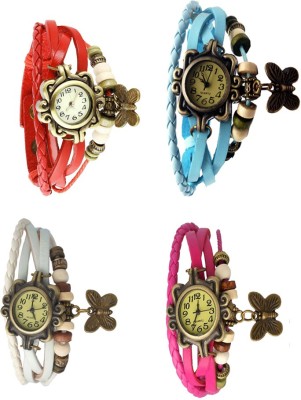 NS18 Vintage Butterfly Rakhi Combo of 4 Red, White, Sky Blue And Pink Analog Watch  - For Women   Watches  (NS18)