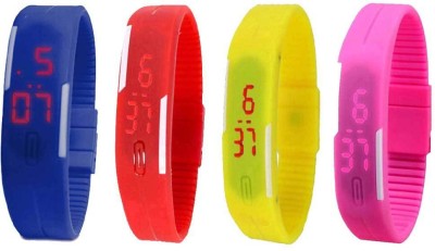 NS18 Silicone Led Magnet Band Watch Combo of 4 Blue, Red, Yellow And Pink Digital Watch  - For Couple   Watches  (NS18)