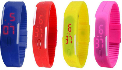 View NS18 Silicone Led Magnet Band Watch Combo of 4 Blue, Red, Yellow And Pink Digital Watch  - For Couple Wrist Watches Price Online(NS18)