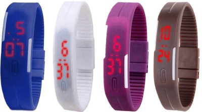 NS18 Silicone Led Magnet Band Combo of 4 Blue, White, Purple And Brown Digital Watch  - For Boys & Girls   Watches  (NS18)