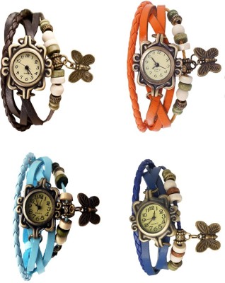 NS18 Vintage Butterfly Rakhi Combo of 4 Brown, Sky Blue, Orange And Blue Analog Watch  - For Women   Watches  (NS18)