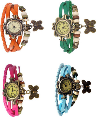

Kissu Vintage Rakhi Combo of 4 Orange, Pink, Green And Sky Blue Watch - For Women