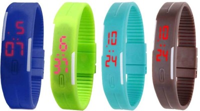 NS18 Silicone Led Magnet Band Combo of 4 Blue, Green, Sky Blue And Brown Digital Watch  - For Boys & Girls   Watches  (NS18)