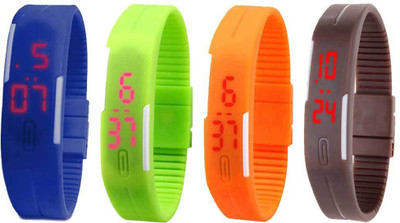 

Kissu Led Magnet Band Combo of 4 Blue, Green, Orange And Brown Watch - For Men & Women