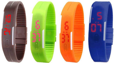 

NS18 Silicone Led Magnet Band Combo of 4 Brown, Green, Orange And Blue Watch - For Boys & Girls
