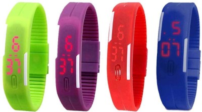 NS18 Silicone Led Magnet Band Combo of 4 Green, Purple, Red And Blue Digital Watch  - For Boys & Girls   Watches  (NS18)
