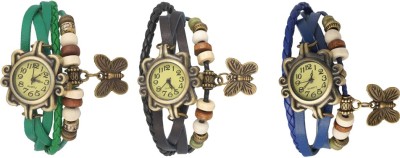 NS18 Vintage Butterfly Rakhi Watch Combo of 3 Green, Black And Blue Analog Watch  - For Women   Watches  (NS18)