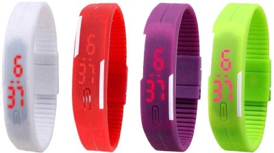 NS18 Silicone Led Magnet Band Combo of 4 White, Red, Purple And Green Digital Watch  - For Boys & Girls   Watches  (NS18)