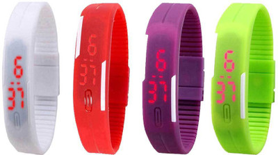 NS18 Silicone Led Magnet Band Combo of 4 White, Red, Purple And Green Digital Watch  - For Boys & Girls   Watches  (NS18)