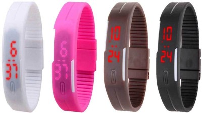 NS18 Silicone Led Magnet Band Combo of 4 White, Pink, Brown And Black Watch  - For Boys & Girls   Watches  (NS18)
