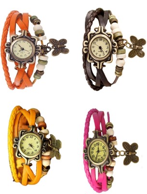 NS18 Vintage Butterfly Rakhi Combo of 4 Orange, Yellow, Brown And Pink Analog Watch  - For Women   Watches  (NS18)