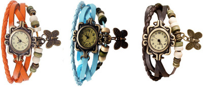 

Kissu Vintage Rakhi Watch Combo of 3 Orange, Sky Blue And Brown Watch - For Women