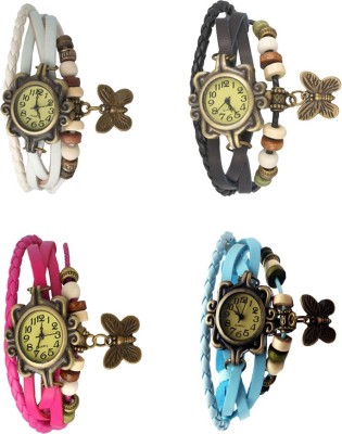 NS18 Vintage Butterfly Rakhi Combo of 4 White, Pink, Black And Sky Blue Analog Watch  - For Women   Watches  (NS18)