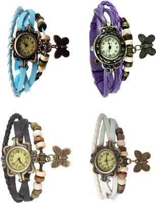 NS18 Vintage Butterfly Rakhi Combo of 4 Sky Blue, Black, Purple And White Analog Watch  - For Women   Watches  (NS18)