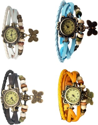 NS18 Vintage Butterfly Rakhi Combo of 4 White, Black, Sky Blue And Yellow Analog Watch  - For Women   Watches  (NS18)