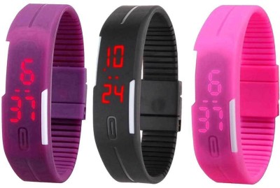 NS18 Silicone Led Magnet Band Combo of 3 Purple, Black And Pink Digital Watch  - For Boys & Girls   Watches  (NS18)