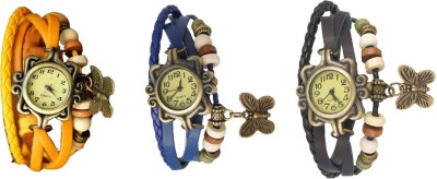 NS18 Vintage Butterfly Rakhi Watch Combo of 3 Yellow, Blue And Black Analog Watch  - For Women   Watches  (NS18)