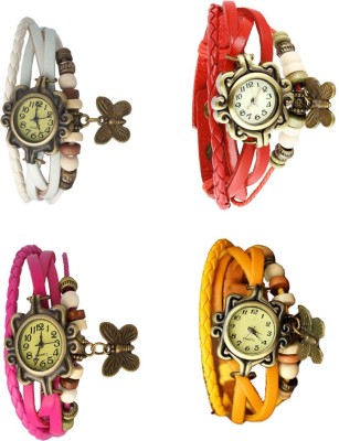 NS18 Vintage Butterfly Rakhi Combo of 4 White, Pink, Red And Yellow Analog Watch  - For Women   Watches  (NS18)