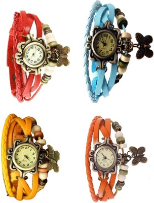 NS18 Vintage Butterfly Rakhi Combo of 4 Red, Yellow, Sky Blue And Orange Analog Watch  - For Women   Watches  (NS18)