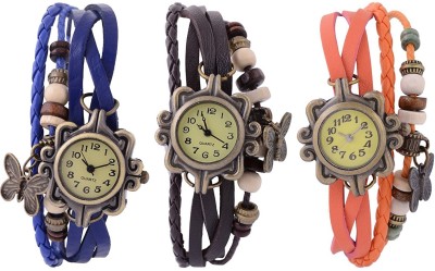 Rokcy Vintage Look Butterfly Analogue Beige Dial Girls' Watch Combo, Pack of 3 - BFLY_BROBU Analog Watch  - For Girls   Watches  (Rokcy)