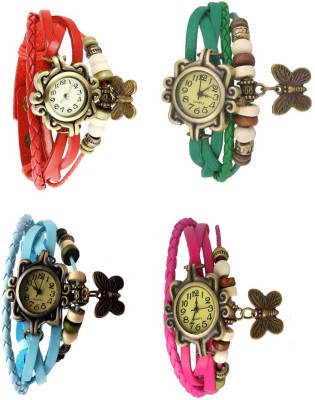 NS18 Vintage Butterfly Rakhi Combo of 4 Red, Sky Blue, Green And Pink Analog Watch  - For Women   Watches  (NS18)