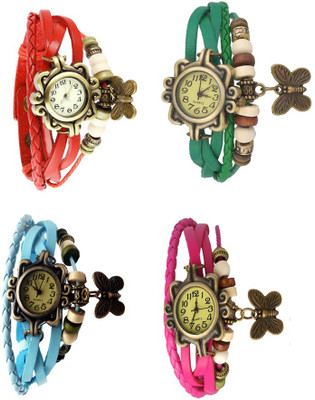 NS18 Vintage Butterfly Rakhi Combo of 4 Red, Sky Blue, Green And Pink Analog Watch  - For Women   Watches  (NS18)