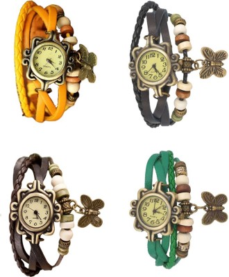 NS18 Vintage Butterfly Rakhi Combo of 4 Yellow, Brown, Black And Green Analog Watch  - For Women   Watches  (NS18)