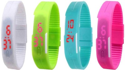 NS18 Silicone Led Magnet Band Watch Combo of 4 White, Green, Sky Blue And Pink Digital Watch  - For Couple   Watches  (NS18)