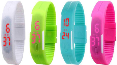 

Kissu Led Magnet Band Combo of 4 White, Green, Sky Blue And Pink Watch - For Men & Women