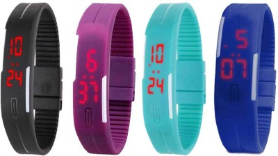 NS18 Silicone Led Magnet Band Combo of 4 Black, Purple, Sky Blue And Blue Digital Watch  - For Boys & Girls   Watches  (NS18)