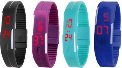 

Kissu Led Magnet Band Combo of 4 Black, Purple, Sky Blue And Blue Watch - For Men & Women