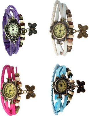 NS18 Vintage Butterfly Rakhi Combo of 4 Purple, Pink, White And Sky Blue Analog Watch  - For Women   Watches  (NS18)