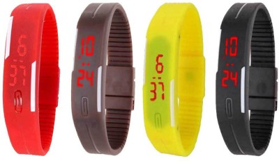 NS18 Silicone Led Magnet Band Combo of 4 Red, Brown, Yellow And Black Digital Watch  - For Boys & Girls   Watches  (NS18)