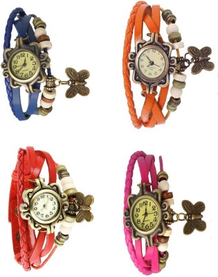 NS18 Vintage Butterfly Rakhi Combo of 4 Blue, Red, Orange And Pink Analog Watch  - For Women   Watches  (NS18)