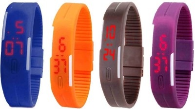 NS18 Silicone Led Magnet Band Watch Combo of 4 Blue, Orange, Brown And Purple Digital Watch  - For Couple   Watches  (NS18)
