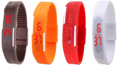 NS18 Silicone Led Magnet Band Combo of 4 Brown, Orange, Red And White Digital Watch  - For Boys & Girls   Watches  (NS18)