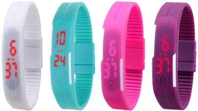 NS18 Silicone Led Magnet Band Watch Combo of 4 White, Sky Blue, Pink And Purple Digital Watch  - For Couple   Watches  (NS18)