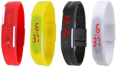 NS18 Silicone Led Magnet Band Combo of 4 Red, Yellow, Black And White Digital Watch  - For Boys & Girls   Watches  (NS18)
