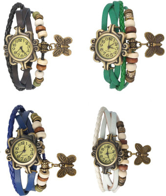 

Kissu Vintage Rakhi Combo of 4 Black, Blue, Green And White Watch - For Women