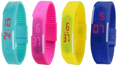 NS18 Silicone Led Magnet Band Combo of 4 Sky Blue, Pink, Yellow And Blue Digital Watch  - For Boys & Girls   Watches  (NS18)