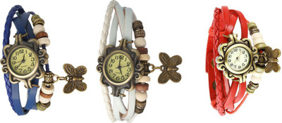 

Kissu Vintage Rakhi Watch Combo of 3 Blue, White And Red Watch - For Women