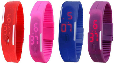 

NS18 Silicone Led Magnet Band Watch Combo of 4 Red, Pink, Blue And Purple Watch - For Couple