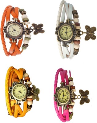 NS18 Vintage Butterfly Rakhi Combo of 4 Orange, Yellow, White And Pink Analog Watch  - For Women   Watches  (NS18)