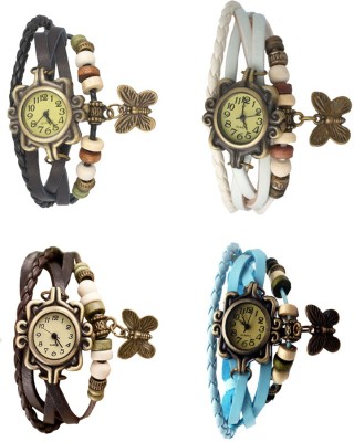 NS18 Vintage Butterfly Rakhi Combo of 4 Black, Brown, White And Sky Blue Analog Watch  - For Women   Watches  (NS18)