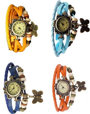 

NS18 Vintage Butterfly Rakhi Combo of 4 Yellow, Blue, Sky Blue And Orange Watch - For Women